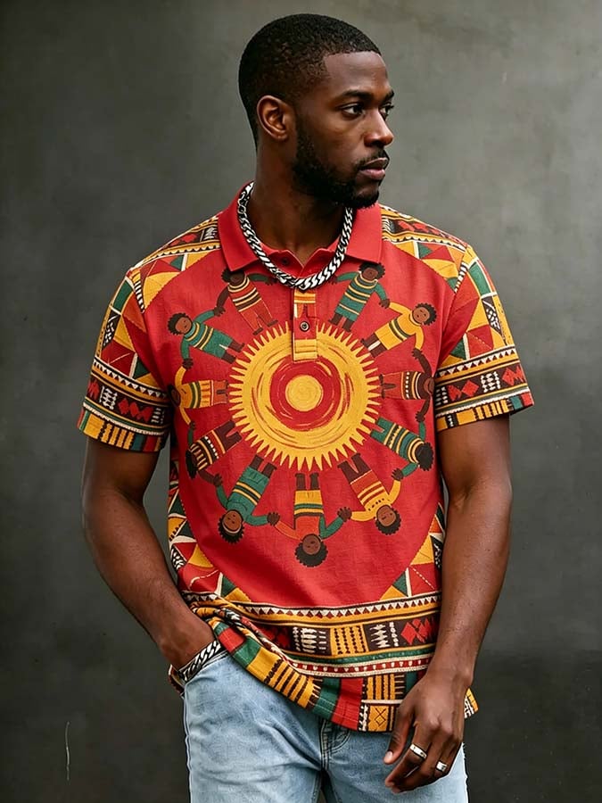Men's Juneteenth Print Short-Sleeve Polo Shirt