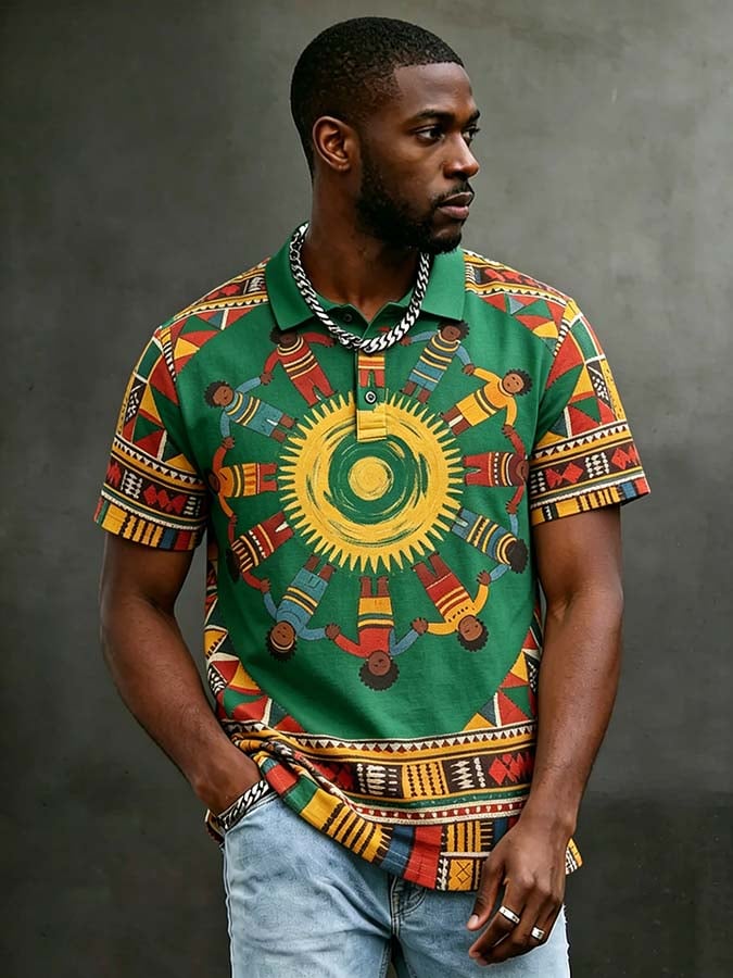 Men's Juneteenth Print Short-Sleeve Polo Shirt