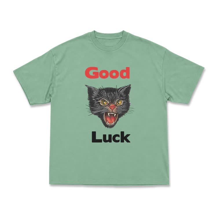 Casual Good Luck Black Cat Graphic T-Shirt