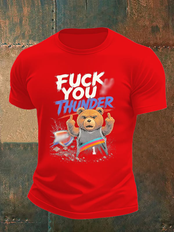Men's Cute Little Bear Print Round Neck T-shirt