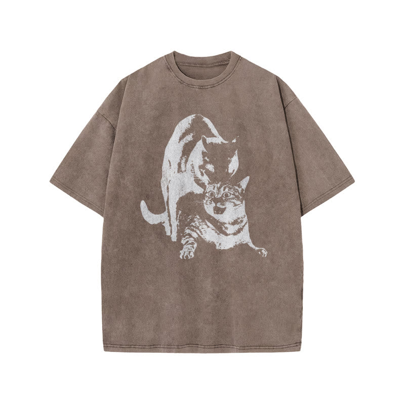 Viral Cat Meme Print Acid Washed T-shirt
