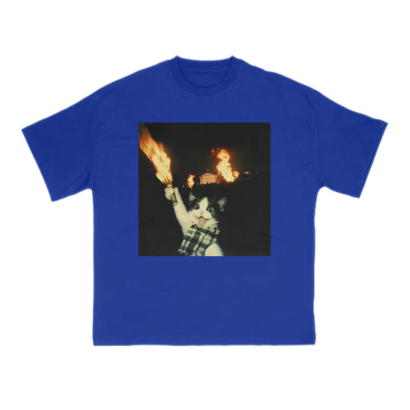 Unisex Mischievous Cat Print T-shirt