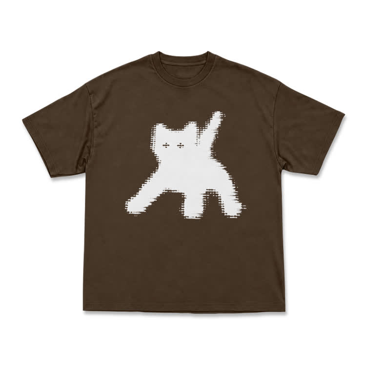 Casual Pixel Cat Graphic Crew Neck T Shirt