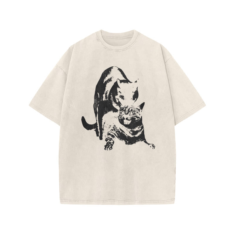 Viral Cat Meme Print Acid Washed T-shirt
