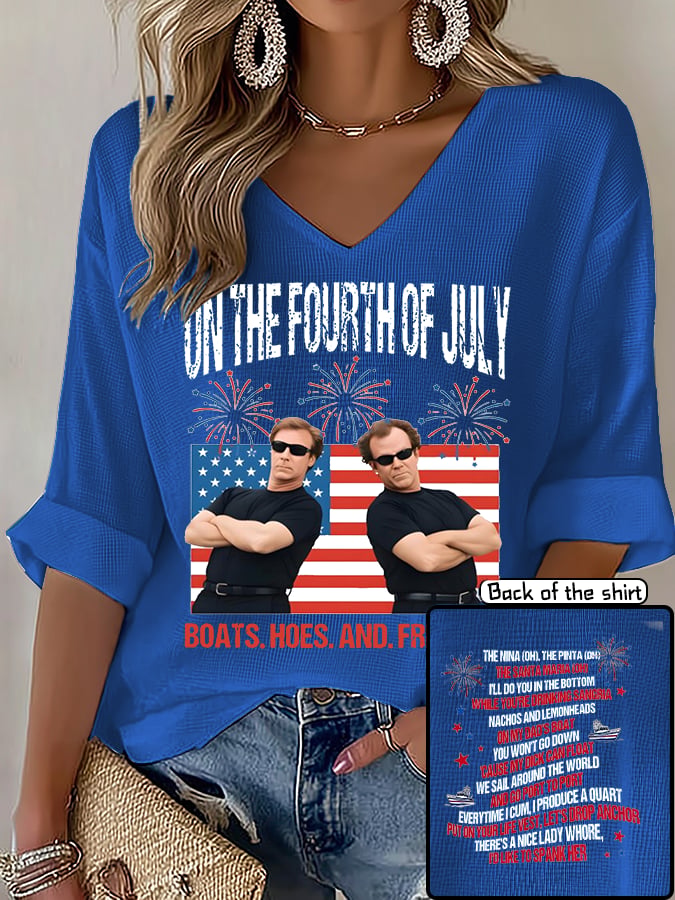 V-Neck ON THE FOURTH OF JULY Print T-Shirt