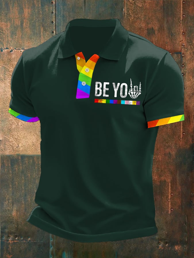 Man's Be You Rainbow Pride Stripes Printed POLO Shirt