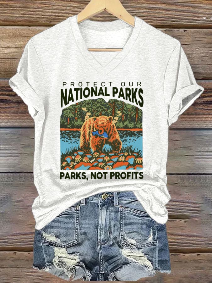 Women's Protect National Parks Print V-Neck T-Shirt
