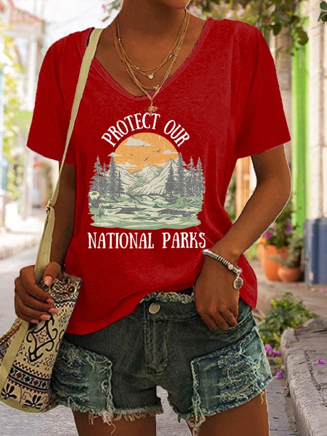 Women's Protect Our National Parks Printed Short-Sleeved T-Shirt