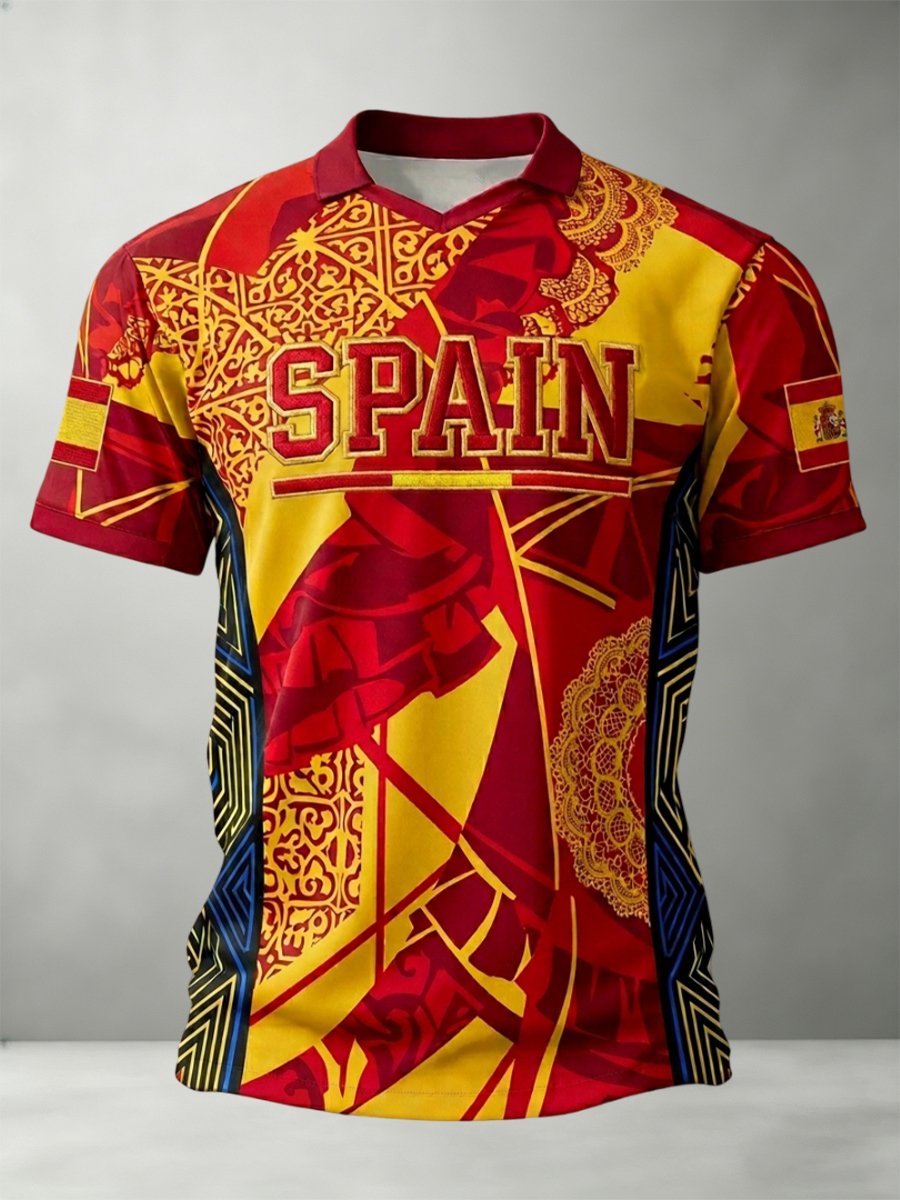 Men's Spain Soccer Team Fan Print Short-Sleeve Sports T-Shirt