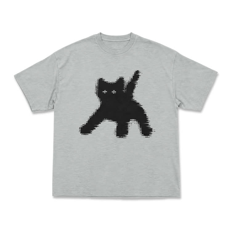 Casual Pixel Cat Graphic Crew Neck T Shirt