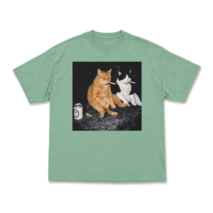 Vintage Smoking Cats Graphic T-Shirt