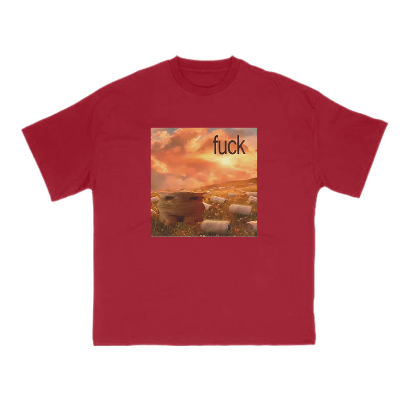 Cat Under The Sunset Print T-shirt