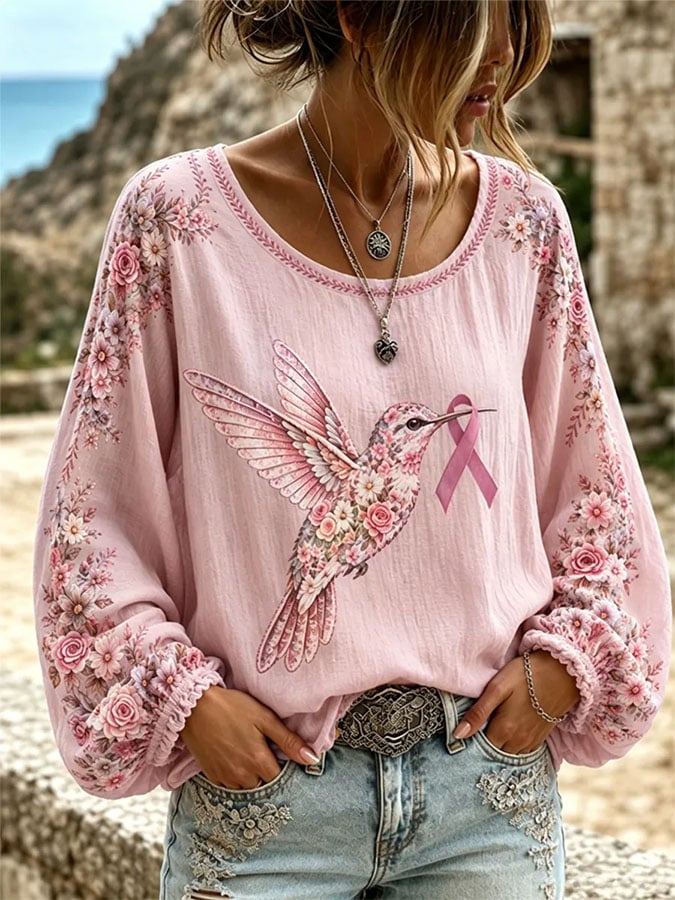 Women's Retro Print Long-Sleeved Top