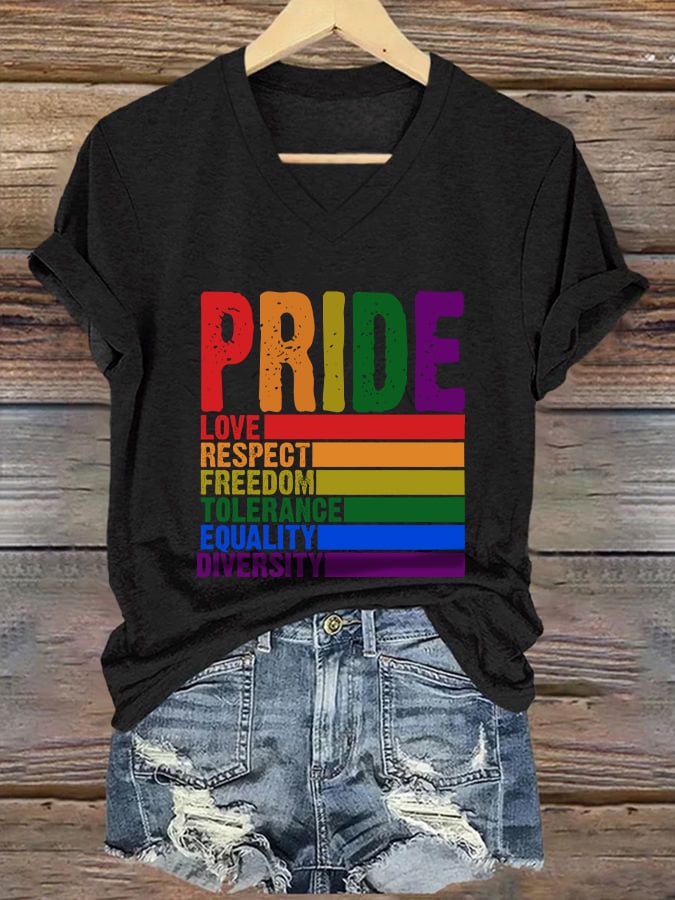 Women's Casual Pride Month Printed V-Neck Short Sleeve T-Shirt