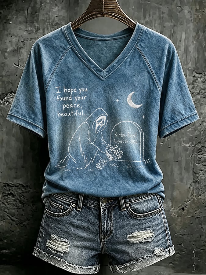 V Neck Retro I Hope You Found Your Peace, Beautiful Print T-Shirt