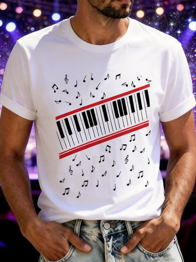 Beat It Piano Key Pattern T-Shirt, Men'S Printed Short-Sleeve T-Shirt
