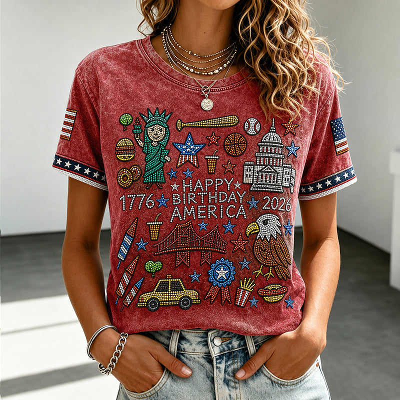Retro Independence Day Anniversary Funny America 1776–2026 Pattern Washed Tee