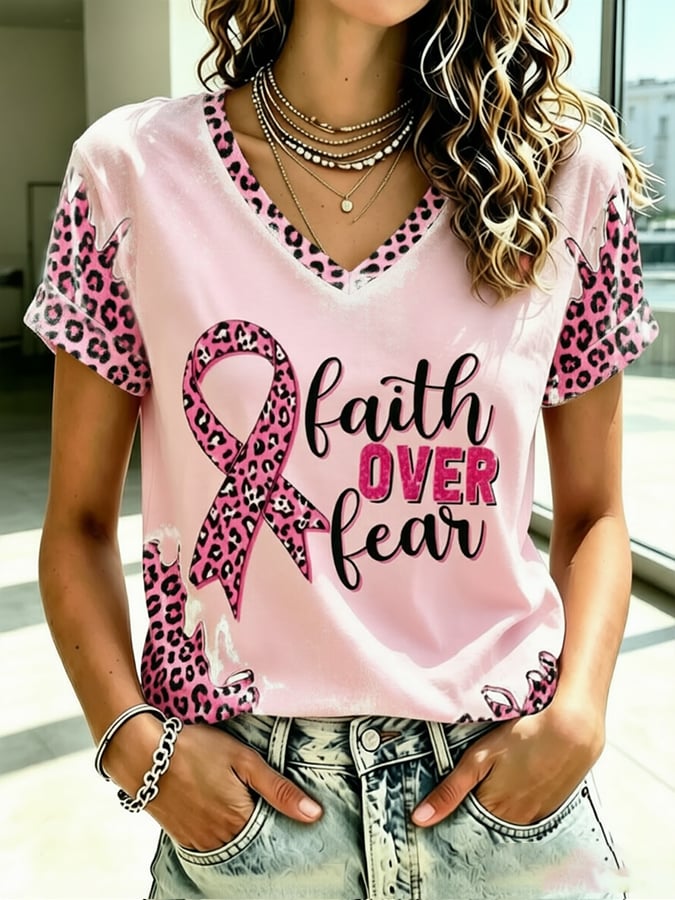 Women's Retro Breast Cancer Awareness Print Top