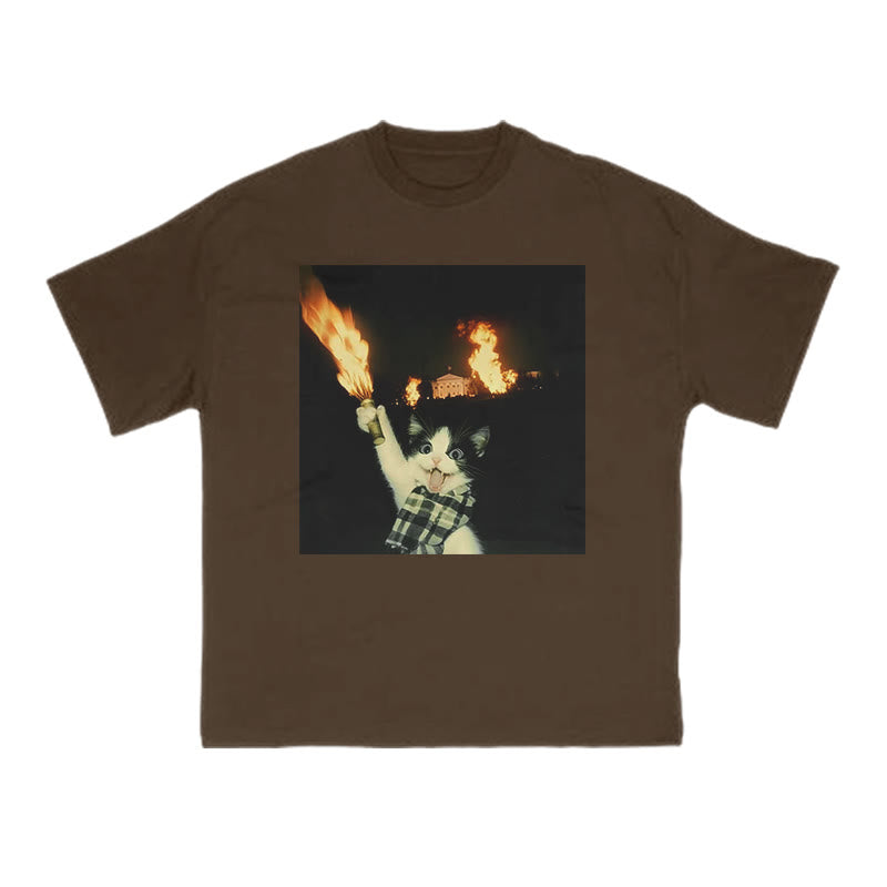 Unisex Mischievous Cat Print T-shirt