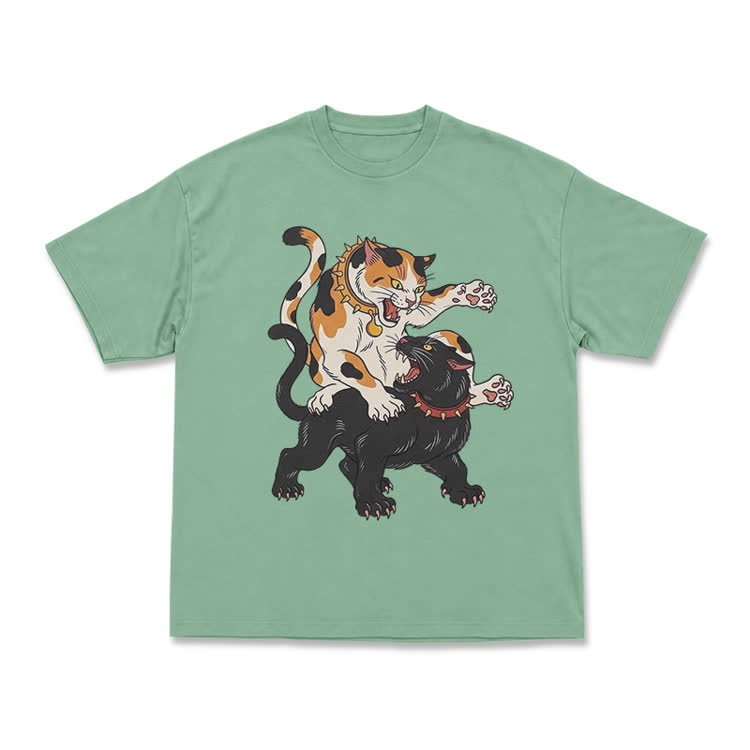 Vintage Cat Clash Graphic Print T-shirt