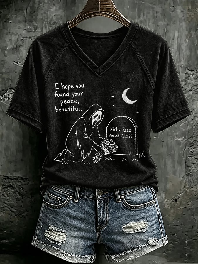 V Neck Retro I Hope You Found Your Peace, Beautiful Print T-Shirt