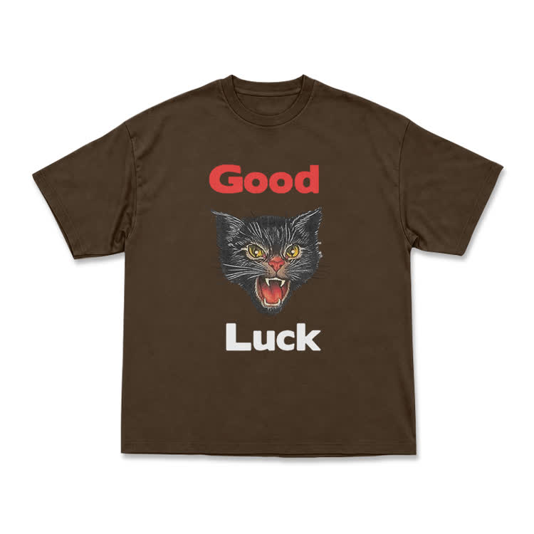 Casual Good Luck Black Cat Graphic T-Shirt