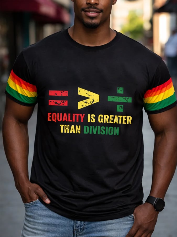 Men's Black Juneteenth "Equality Over Division" Printed Short-Sleeve T-Shirt