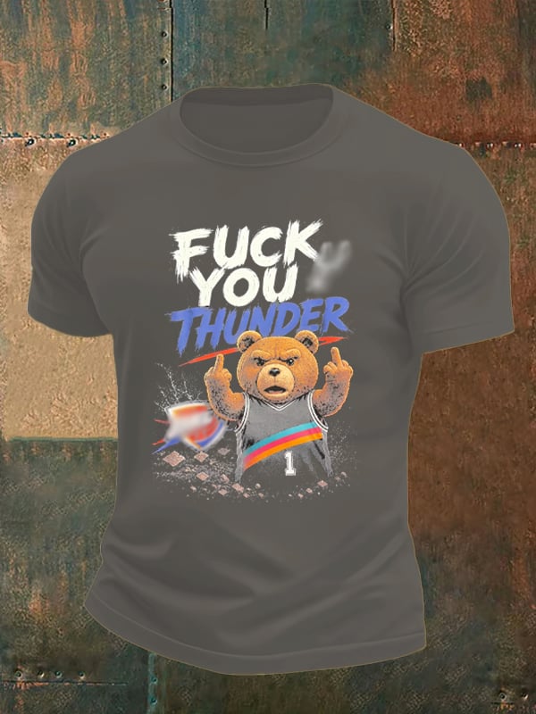 Men's Cute Little Bear Print Round Neck T-shirt