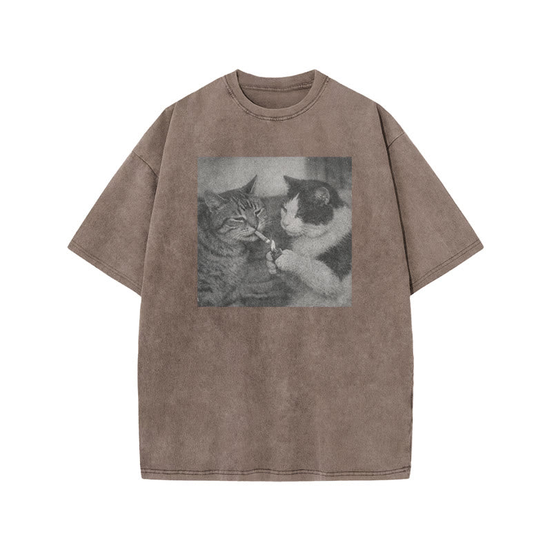 Cow Cat Lighting For Tabby Cat Print Acid Washed T-shirt