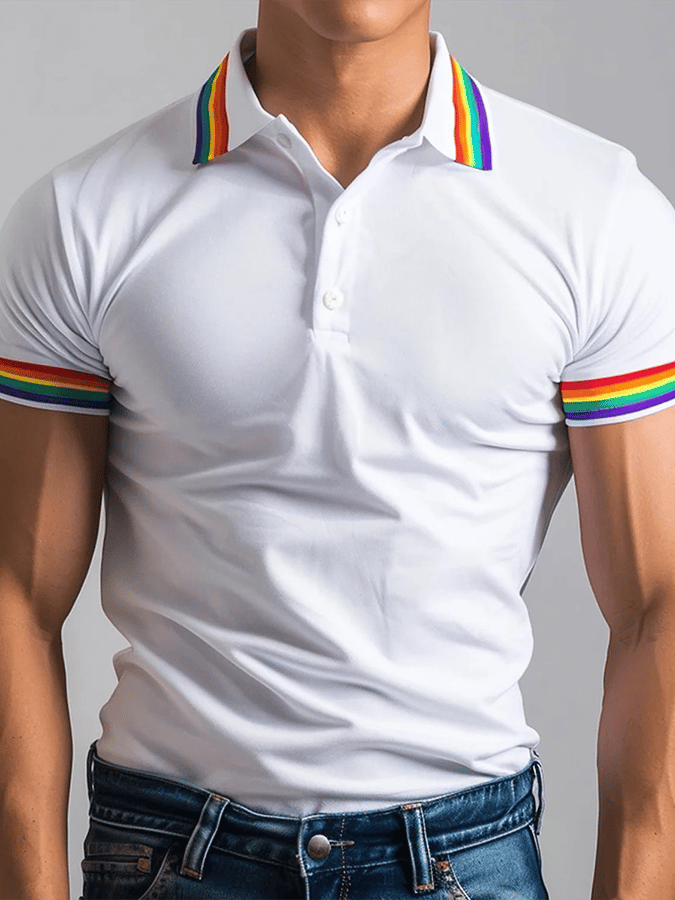 Men's Rainbow Multicolor Stripe Print Polo Shirt