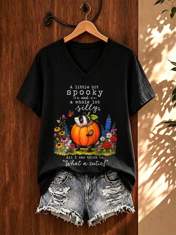 V-Neck Retro Jimothy Raccoon A Little Bit Spooky And A Whole Lot Silly. All I Can Think Is . What A Cutie Print T-Shirt