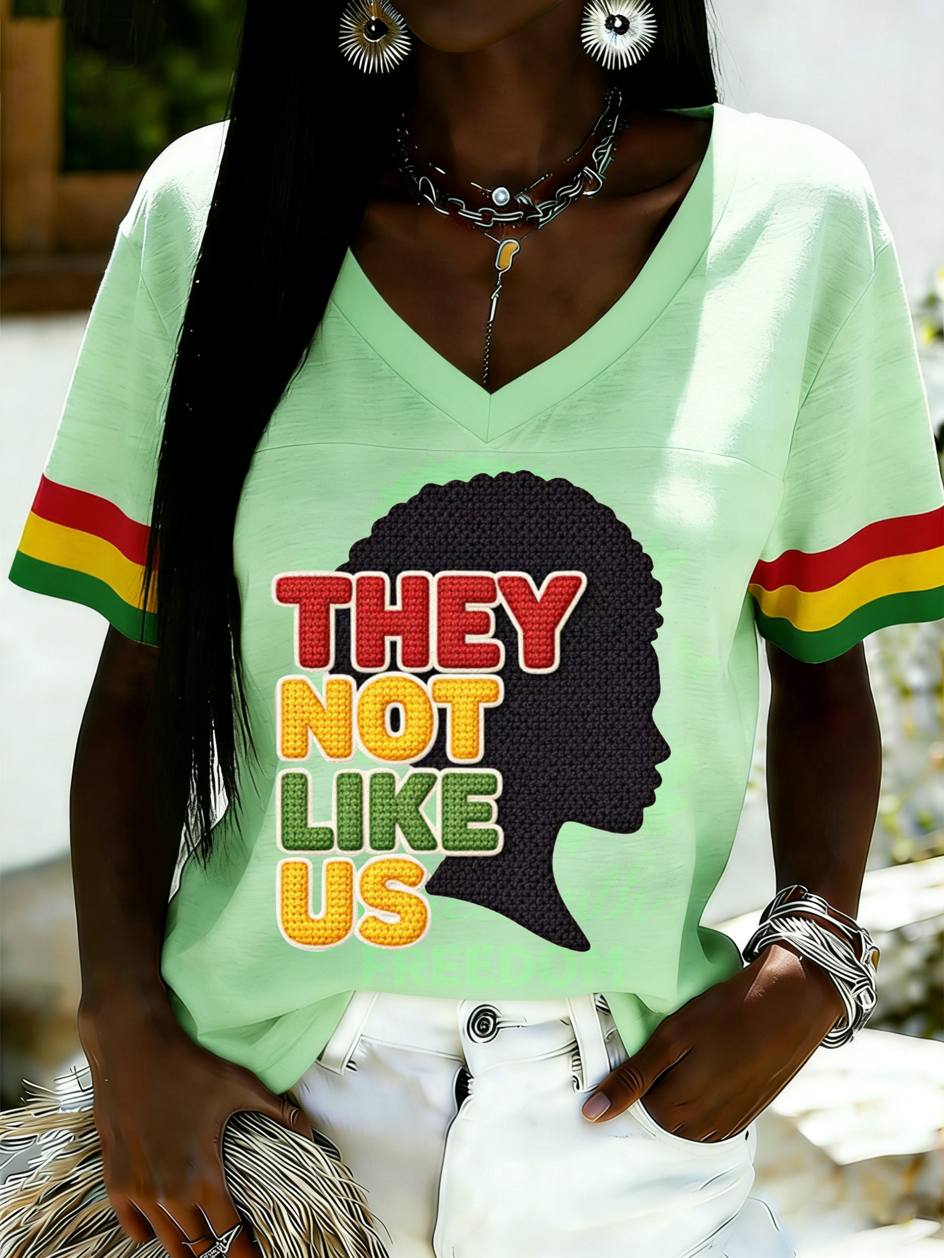 African American Women's Juneteenth Print V-Neck Top