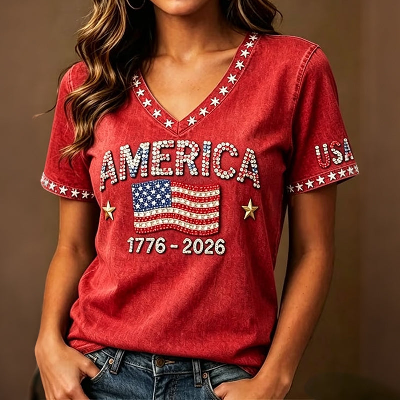 Women's Anniversary Art Print Casual V-neck T-shirt