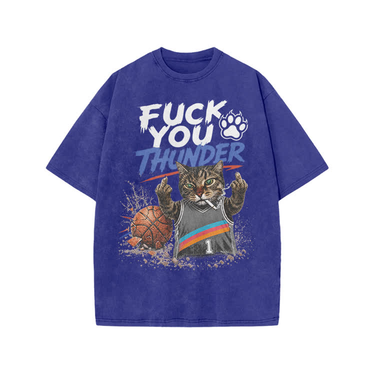 Vintage Cat Basketball Graphic Print Acid Washed T-shirt
