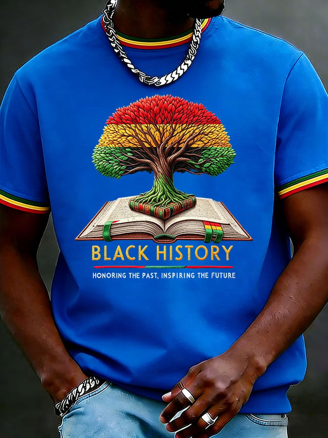 Men's Juneteenth Black History Tree Printed Casual T-shirt