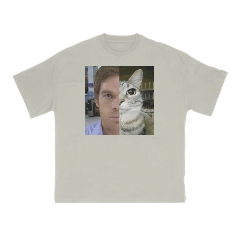Unisex Patchwork Cat Print T-shirt
