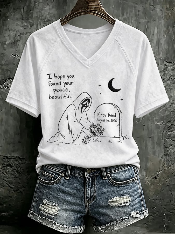 V Neck Retro I Hope You Found Your Peace, Beautiful Print T-Shirt