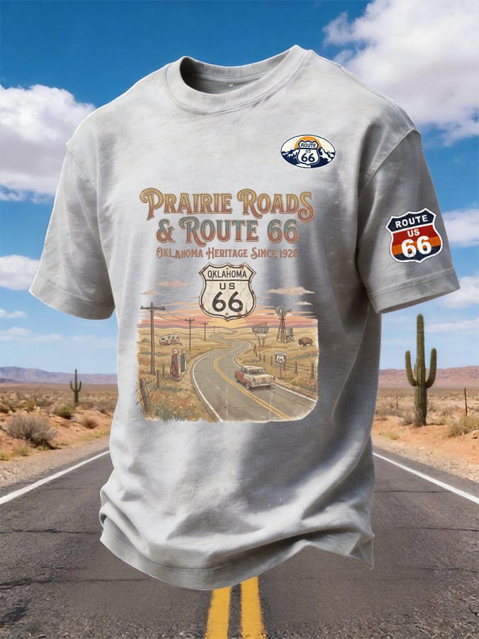 Men's Prairie Roads Route 66 Oklahoma Printed Short-sleeved T-shirt