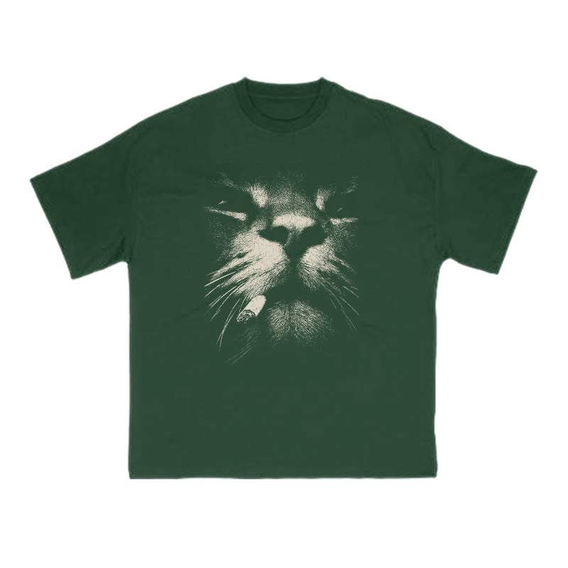 A Badass Smoking Cat Print T-shirt