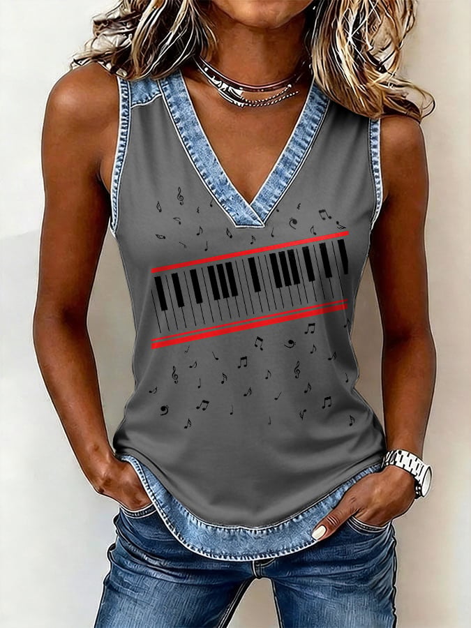 Women's King Of Pop Print V Neck Tank Top