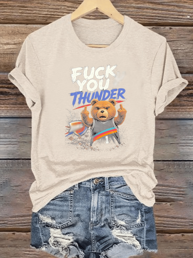 Women's  Cute Little Bear Print Round Neck T-shirt