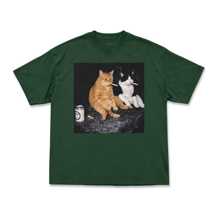 Vintage Smoking Cats Graphic T-Shirt