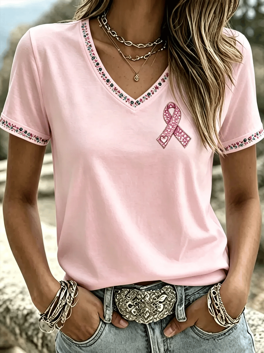 Women's Breast Cancer Awareness Print T-shirt
