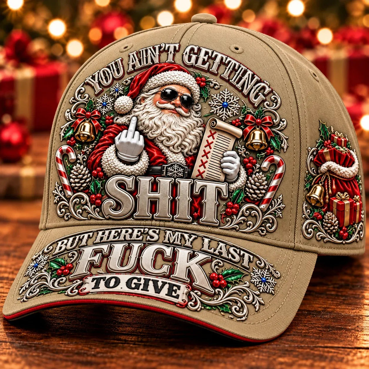 🎄Santa’s Last Gift Adult Humor Christmas Cap — 🎅You Ain’t Getting Shit