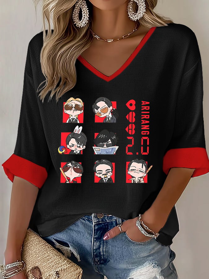 Women's Music Art Print V-Neck Top