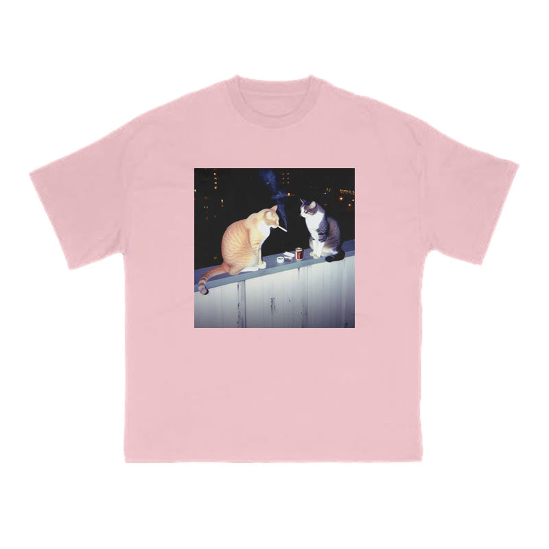 Unisex Smoking Decadent Cat Print T-shirt