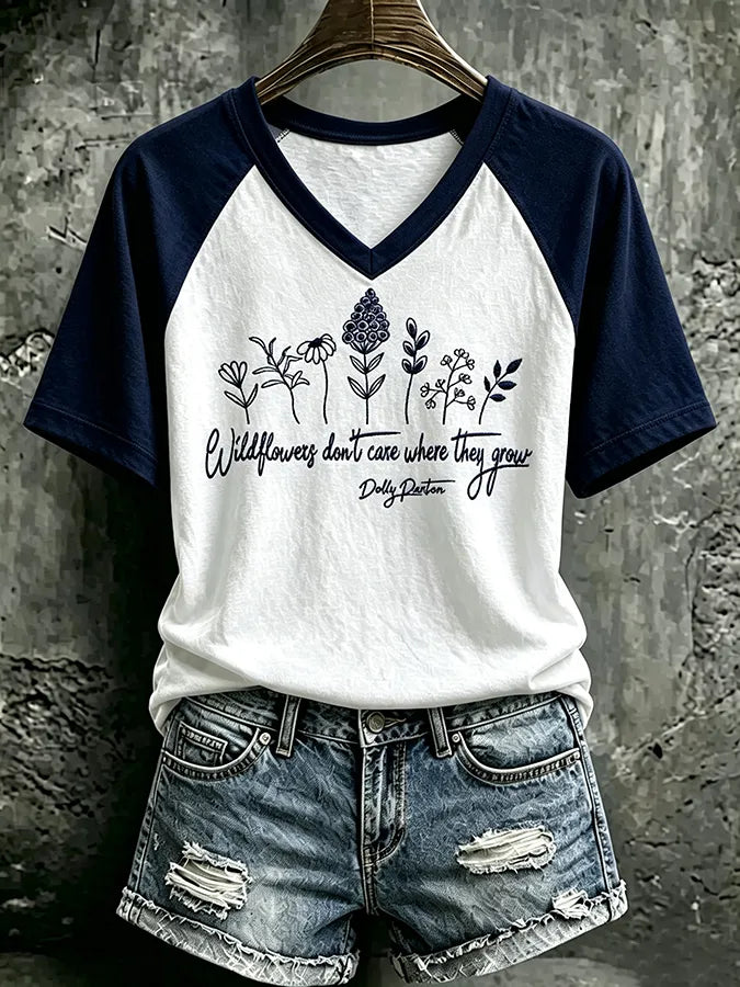 Women's Wildflowers Don'T Care Where They Grow — Dolly Parton  Print T-Shirt