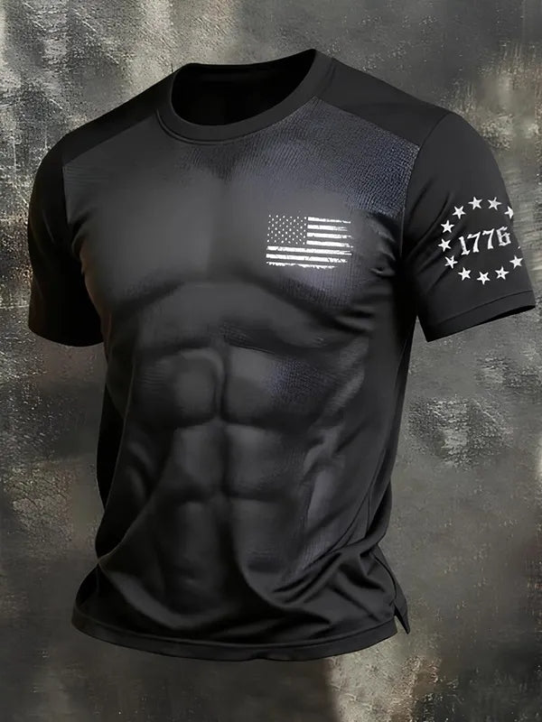 Men's Vintage Patriot Muscle Color Block Print Short Sleeve T-shirt