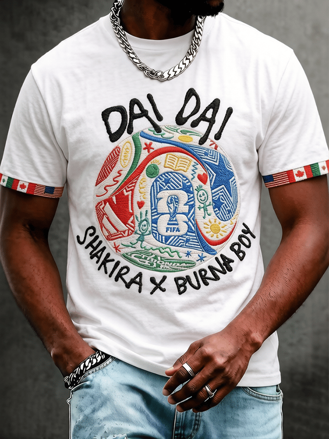 Men's World Cup Theme — "Dai Dai" Crew Neck, Short-Sleeve Printed T-Shirt