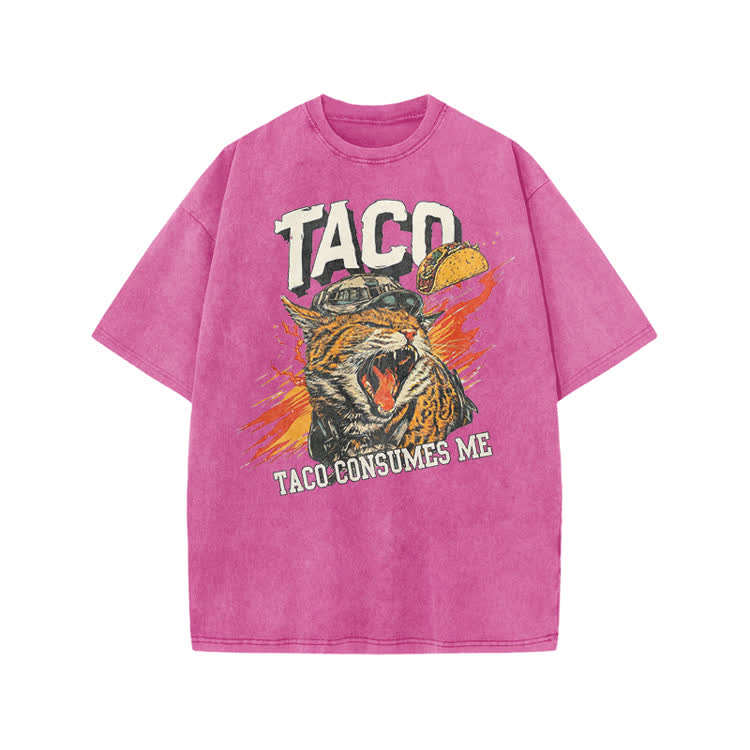 Vintage TACO CONSUMES ME Cat Graphic Print Acid Washed T-shirt